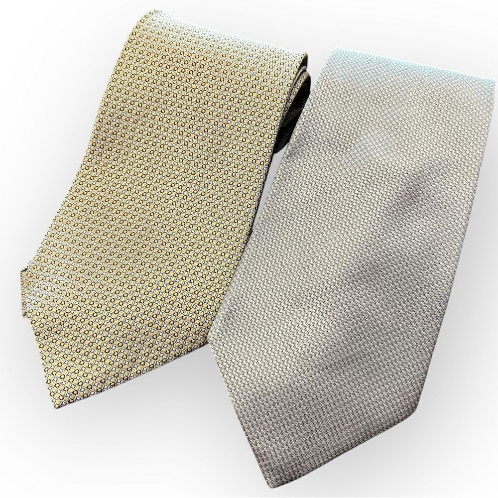 TWO Silk Ties Pierre Cardin Van Heusen Gold Silver Textured Elegant Classy